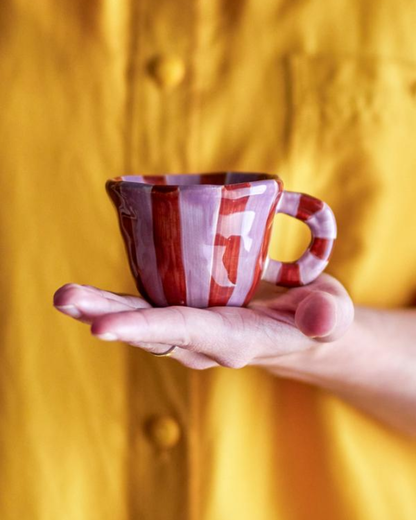 Nini Stoneware Cup Rose With Red Stripes