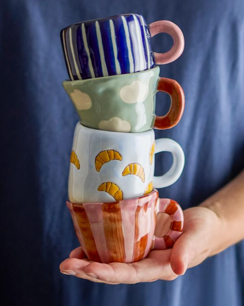 Nini Stoneware Cup Rose With Red Stripes