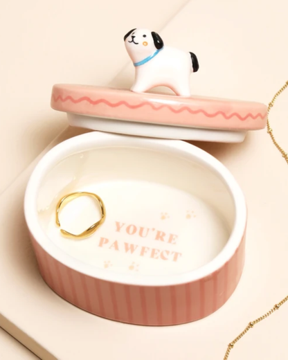 Dog Pink Oval Ceramic Trinket Pot