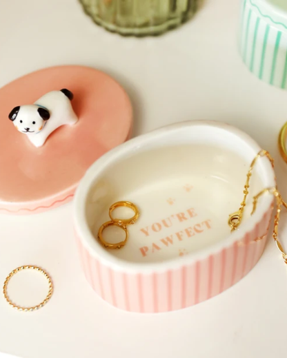 Dog Pink Oval Ceramic Trinket Pot