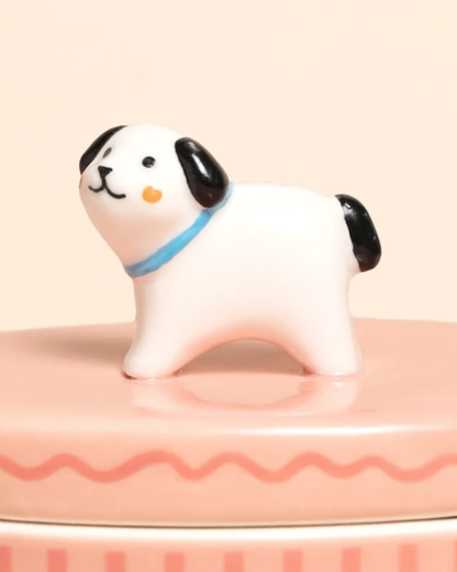 Dog Pink Oval Ceramic Trinket Pot