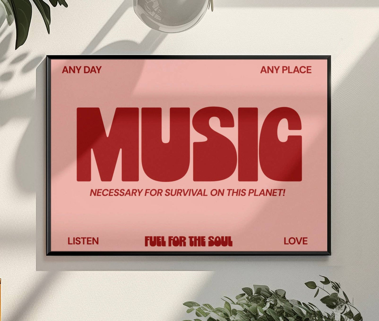 Music Necessary For Survival Typography A4 Print