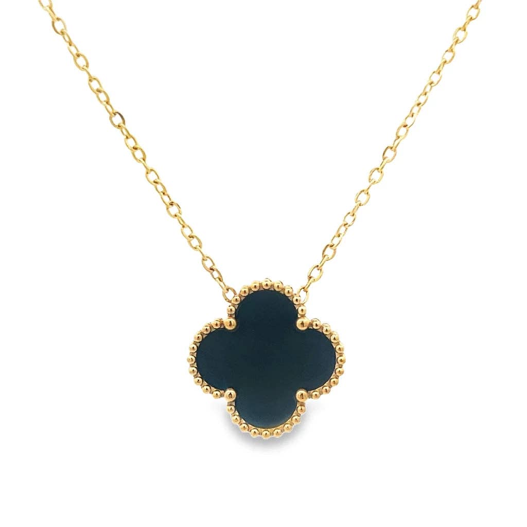Black Four Leaf Clover Pendant Necklace  18K Gold Plated