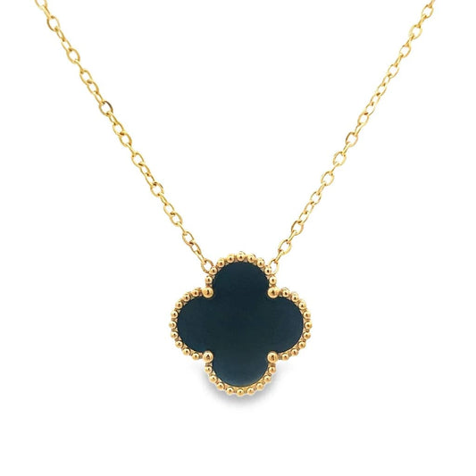 Black Four Leaf Clover Pendant Necklace  18K Gold Plated