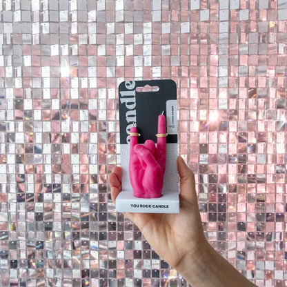 Small You Rock Hand Gesture Candle in Pink
