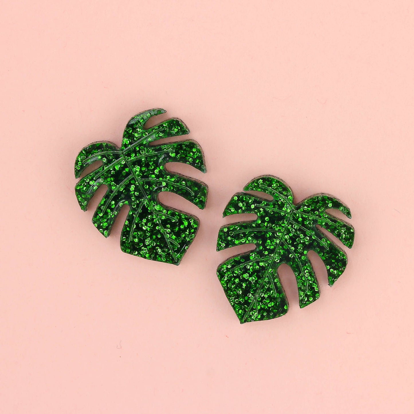 Monstera Leaf Glitter Stud Earrings