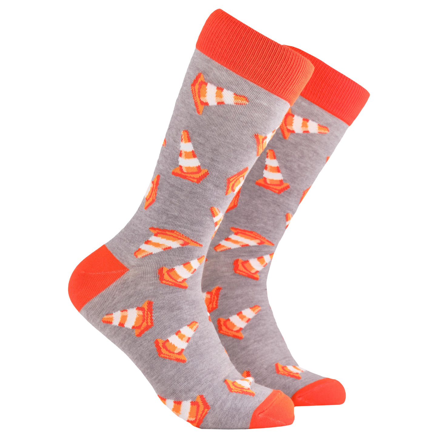 Traffic Cone Socks - Road Works: GREY / L (UK 9-12 / EU 43-46 / US 10-13)
