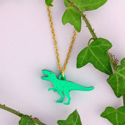 T-Rex Charm Necklace in Green