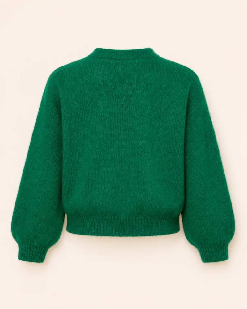 Floral Embroidered Cardigan In Emerald Green