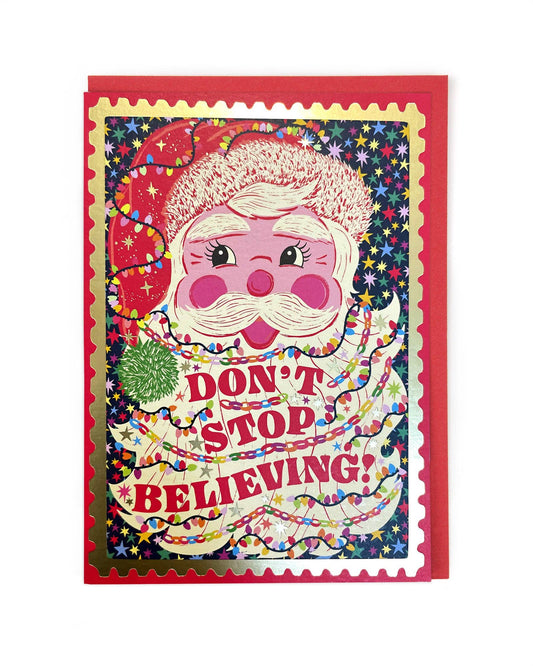 Don't Stop Believing Santa Claus Christmas Card