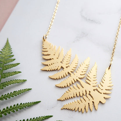 Statement Gold Fern Leaf Necklace
