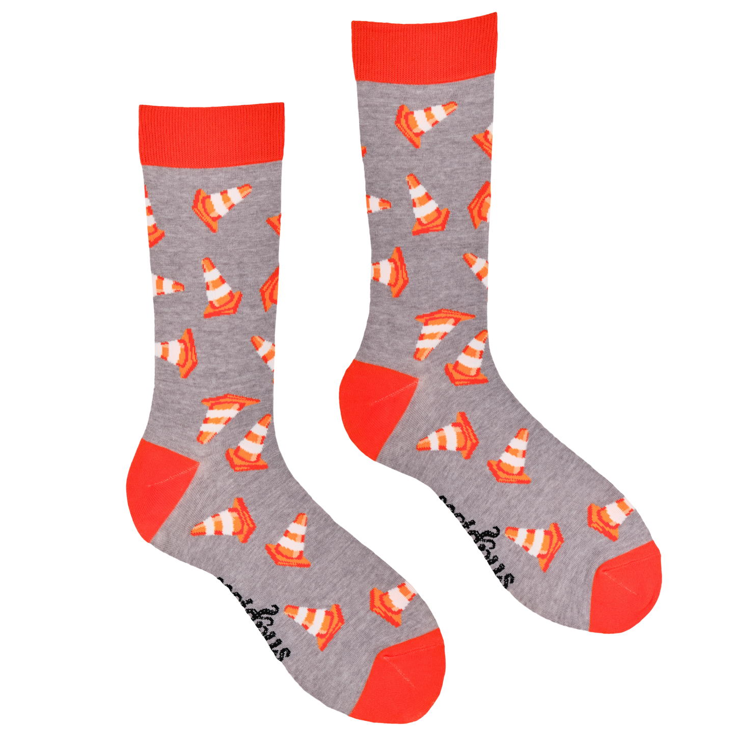 Traffic Cone Socks - Road Works: GREY / L (UK 9-12 / EU 43-46 / US 10-13)