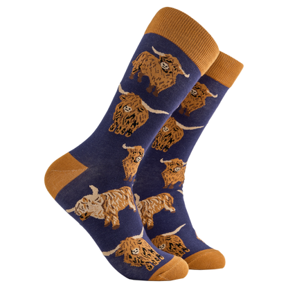 Highland Cow Unisex Socks Navy