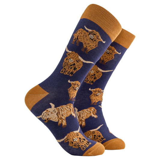 Highland Cow Unisex Socks Navy