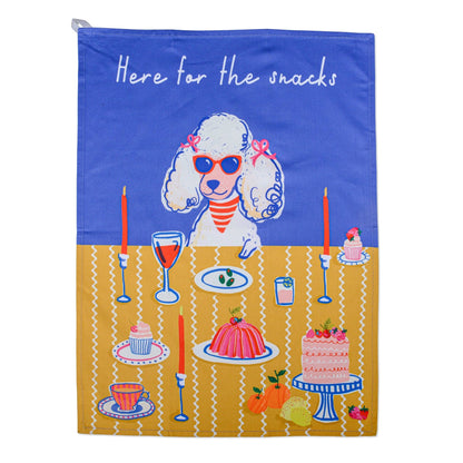 Here For The Snacks Poodle Hijinx Tea Towel