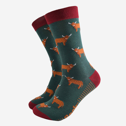 Green Highland Cow Unisex Socks