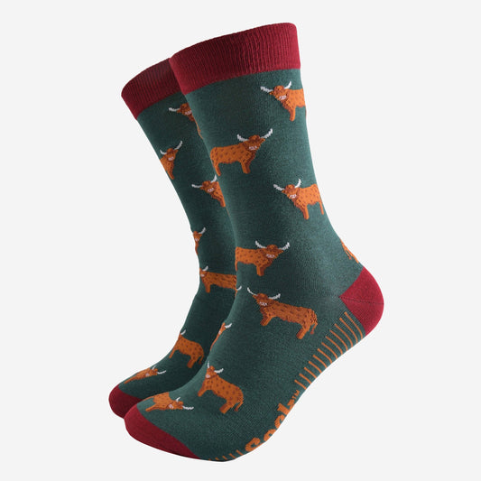 Green Highland Cow Unisex Socks