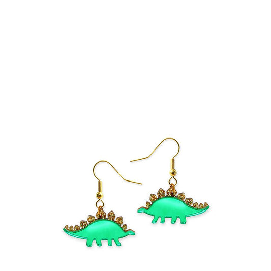Stegosaurus Earrings in Green & Gold