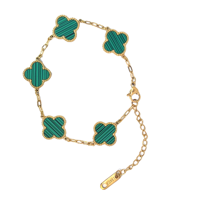 Green Four Leaf Clover Double-Sided Bracelet 18K Gold Plated