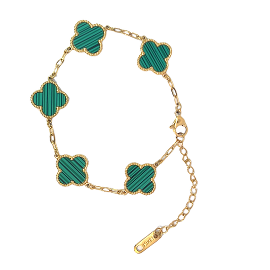 Green Four Leaf Clover Double-Sided Bracelet 18K Gold Plated
