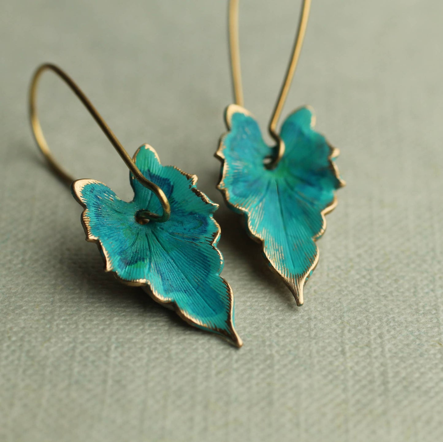 Verdigris Leaf Turquoise Green Earrings