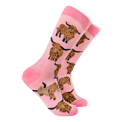 Pink Highland Cow Och Aye the Moo Socks Kids