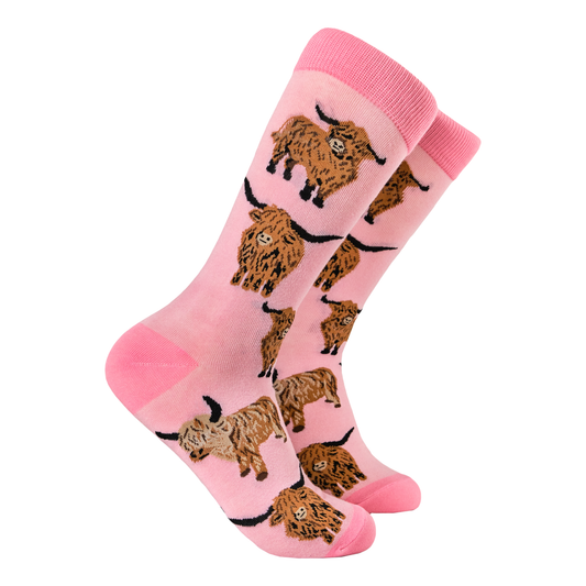 Pink Highland Cow Och Aye the Moo Socks Kids