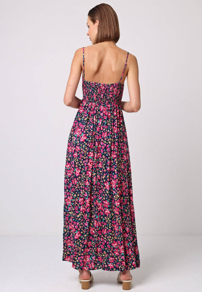 Floral Cami Shirred Back Button Detail Maxi Floral Dress