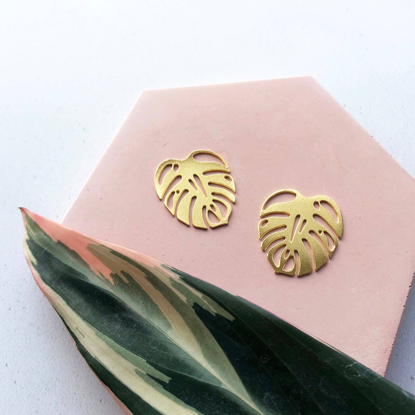 Gold Monstera Leaf Houseplant Stud Earrings