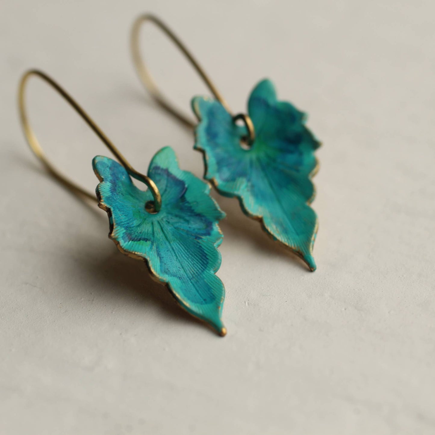 Verdigris Leaf Turquoise Green Earrings