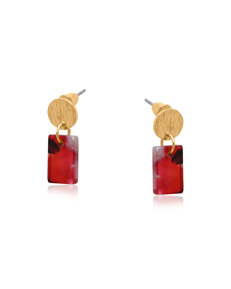 Aurora Petite Rectangle Stud Earrings Deep Red
