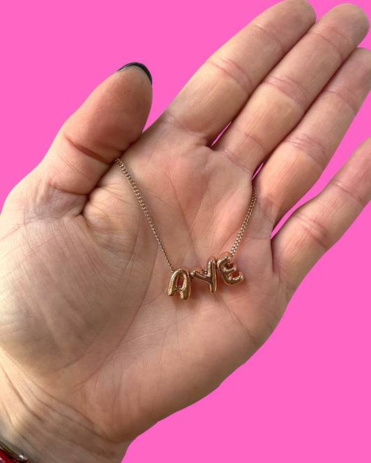Aye Rose Gold Bubble Writing Necklace