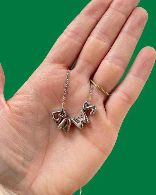 Baws Silver Bubble Writing Necklace