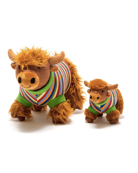 Highland Cow In Rainbow Striped Jumper Baby Rattle
