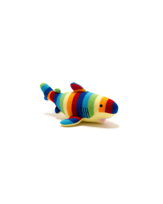 Shark Knitted Baby Rattle Rainbow Stripe