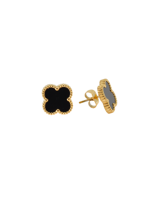Black Four Leaf CloverEarrings 18K Gold Plated
