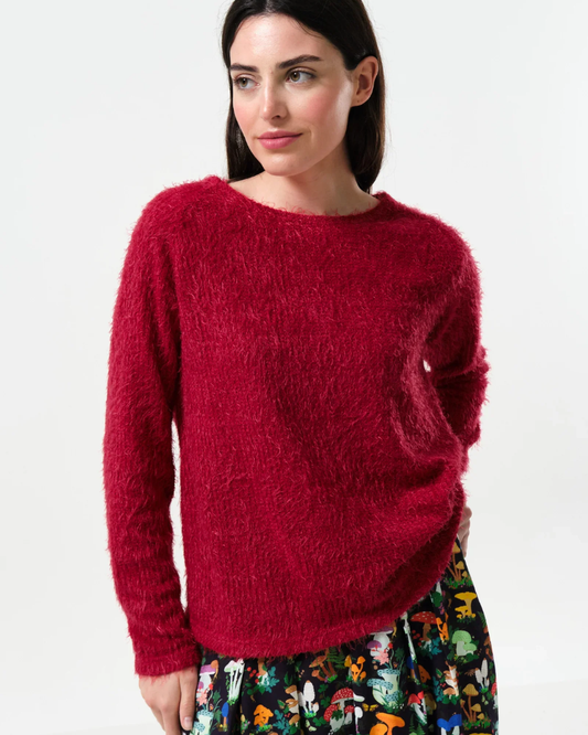 Red Blanka Eyelash Textured Jumper by Louche London