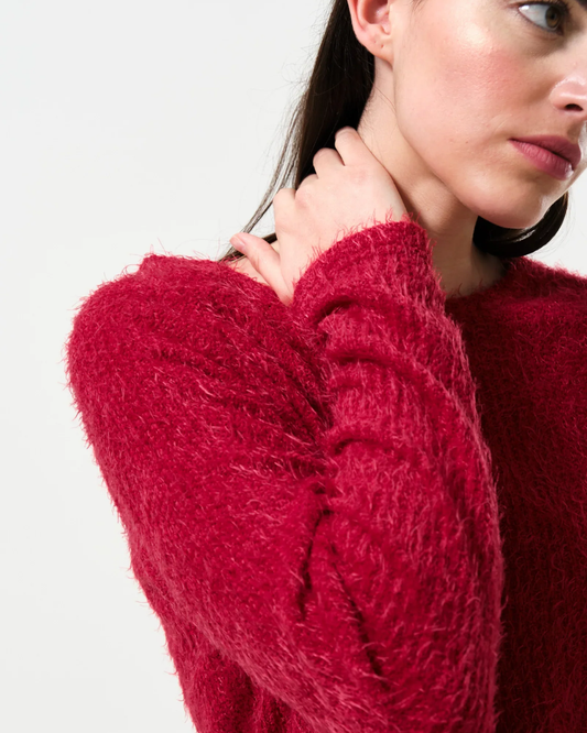 Red Blanka Eyelash Textured Jumper by Louche London