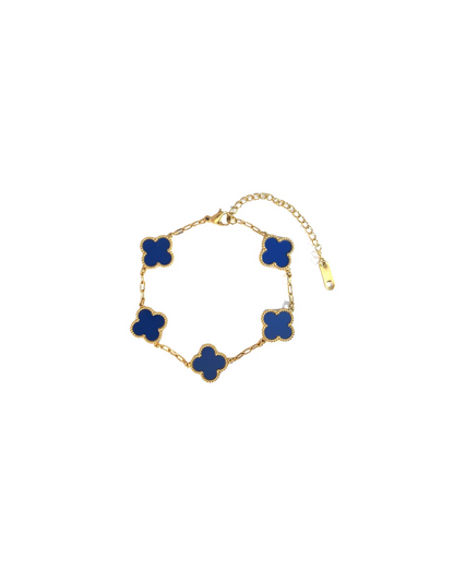 Royal Blue Four Leaf Clover Double-Sided Bracelet 18K Gold Plated