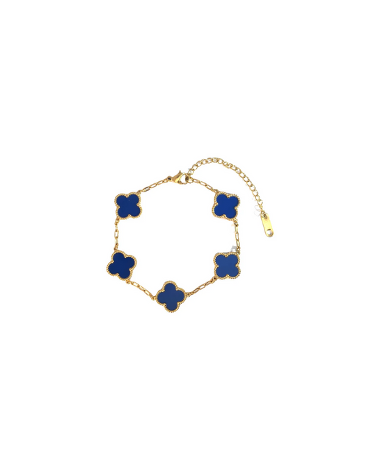 Royal Blue Four Leaf Clover Double-Sided Bracelet 18K Gold Plated