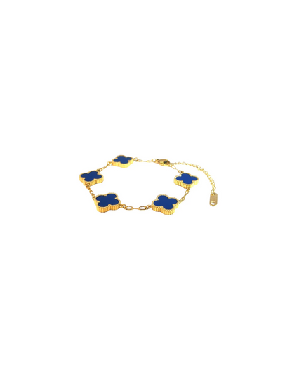Royal Blue Four Leaf Clover Double-Sided Bracelet 18K Gold Plated