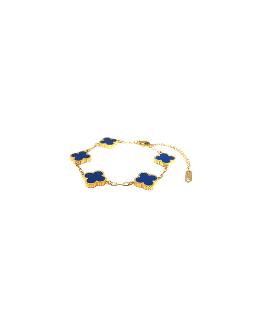 Royal Blue Four Leaf Clover Double-Sided Bracelet 18K Gold Plated