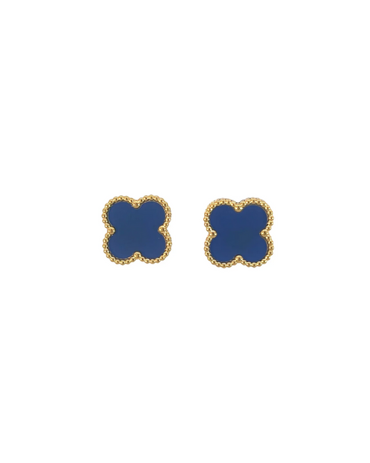 Royal Blue Four Leaf CloverEarrings 18K Gold Plated