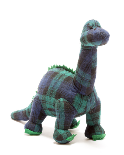 Blue Tartan Diplodocus Dinosaur Knitted Toy