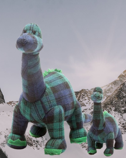 Blue Tartan Diplodocus Dinosaur Knitted Toy