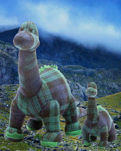Blue Tartan Diplodocus Dinosaur Knitted Toy