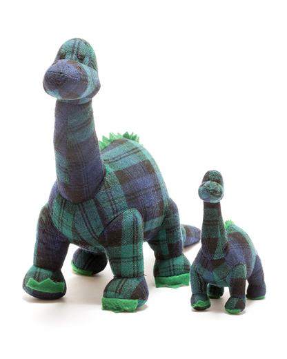 Blue Tartan Diplodocus Dinosaur Knitted Toy