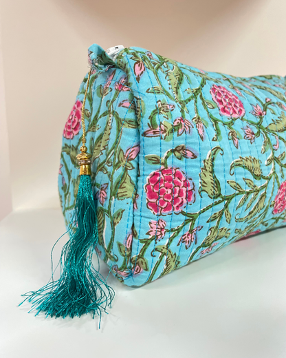 Blue Quilted Flower Wash Bag in Assorted Sizes