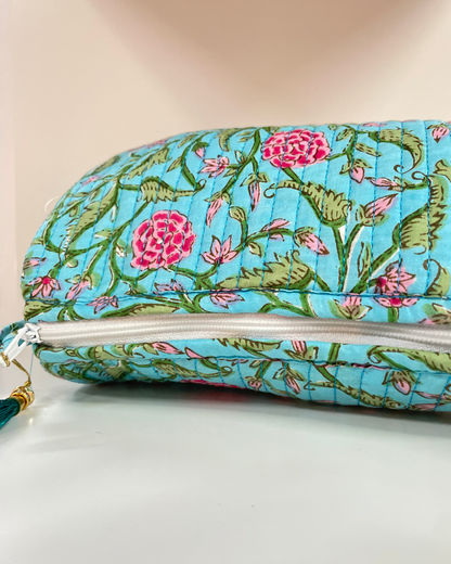 Blue Quilted Flower Wash Bag in Assorted Sizes