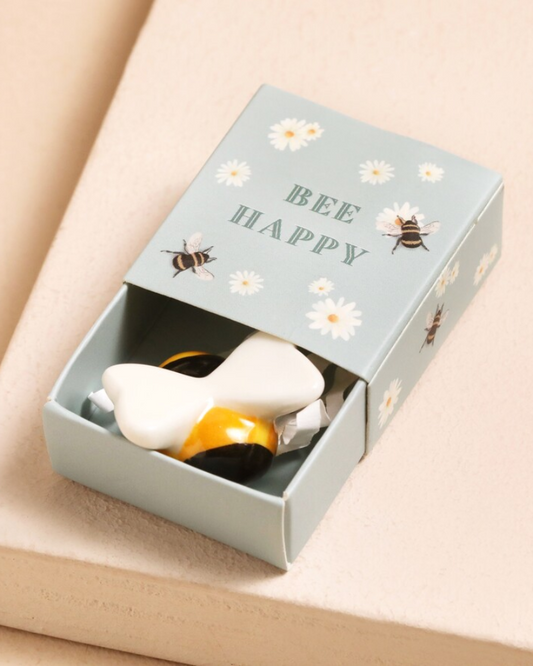 Bee Happy Ceramic Token In Matchbox